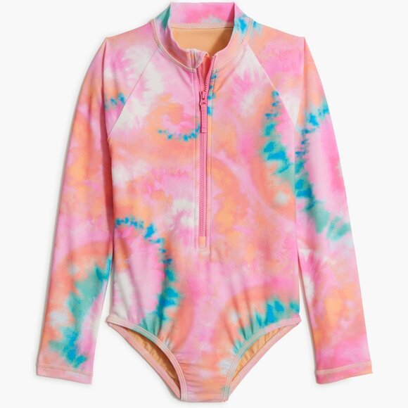 NWT J Crew Factory: Girls' Tie-Dye Rash Guard Swimsuit Size 6-7